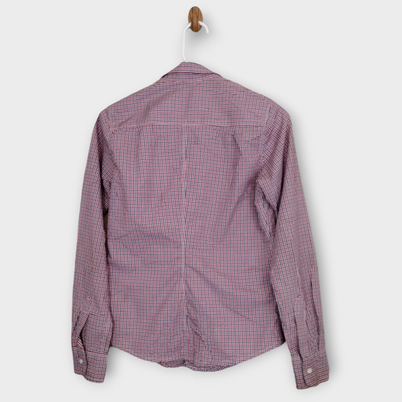 Frank & Eileen Shirt Womens XS Red White Blue Linen Barry Checkered Button Front - Picture 2 of 5